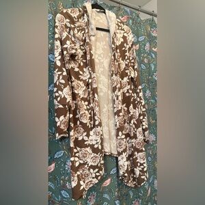 Honeyme Beige and White Floral Cardigan